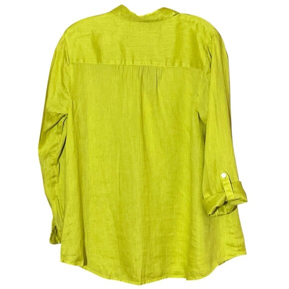 J Jill Love Linen Womens 100% Linen Sz S Lime Green Long Sleeve Beach Workwear - Picture 3 of 8